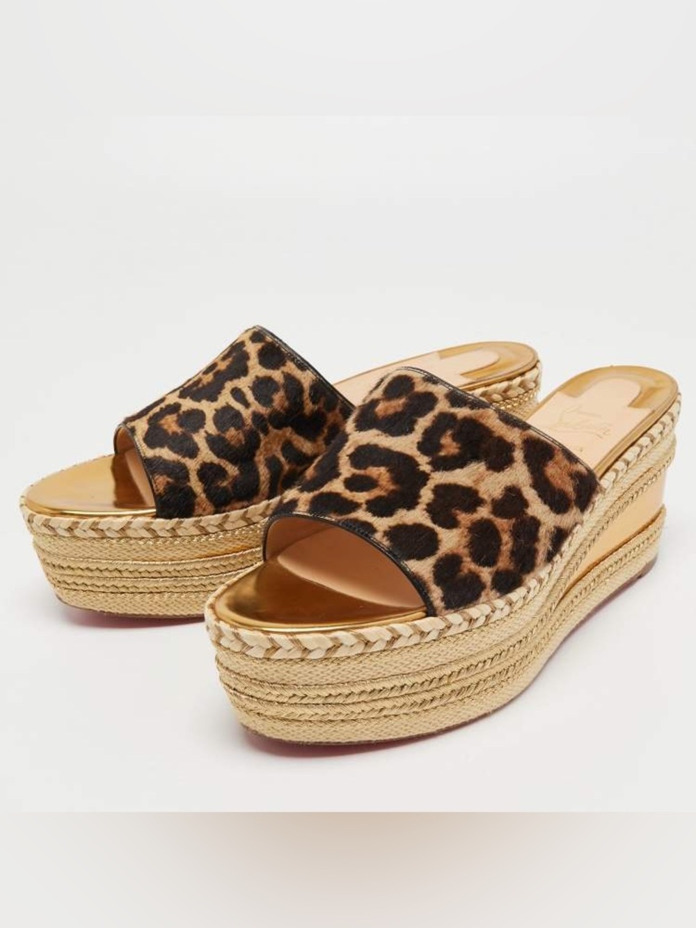 Christian Louboutin Myriama 80 leopard print pony hair flatform sandal size 37